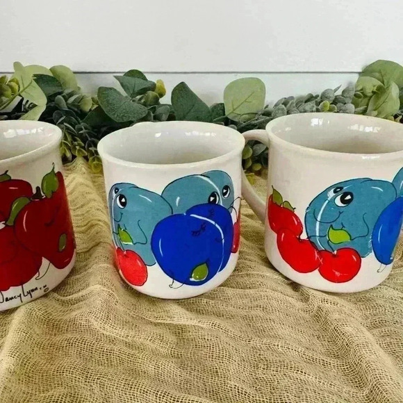 Nancy Lynn Daekor mugs Anthropomorphic Fruit Face ceramic coffee cup Berries 80s - Picture 7 of 10